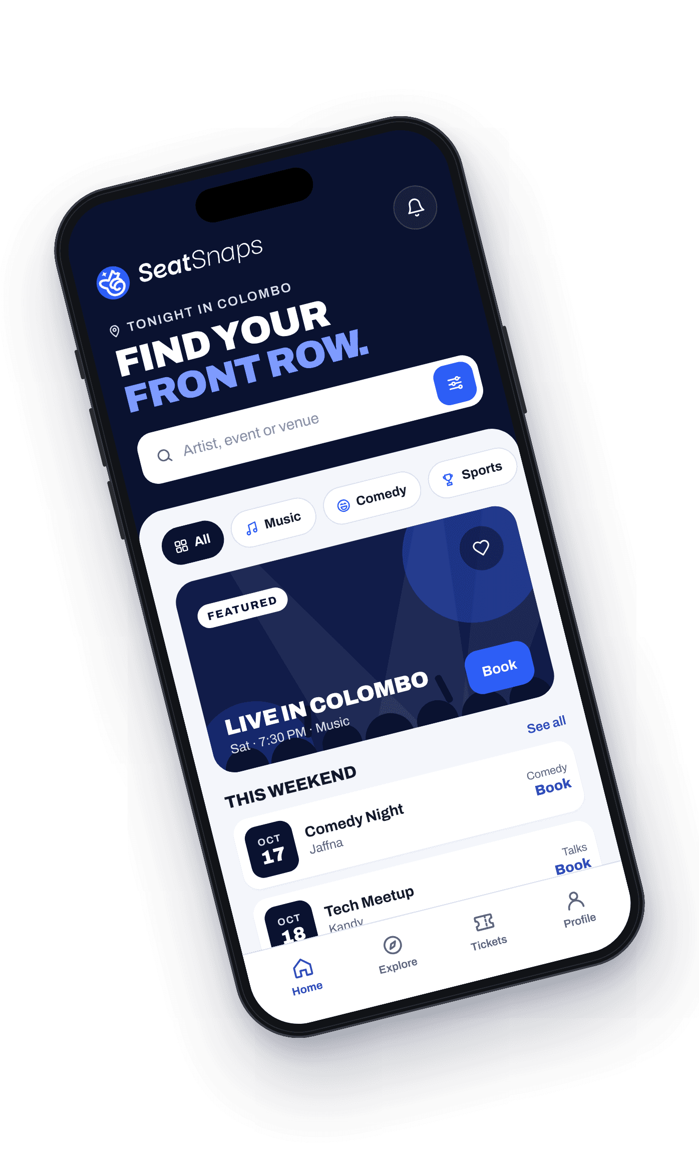 SeatSnaps Mobile App Mockup